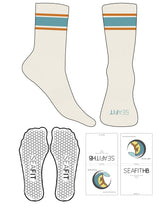 The Crew Sock - Off White - Seafit - 3 Stripes - Ocean & Apricot - Toe Logo - Ocean - Hexagon Grip - Ocean