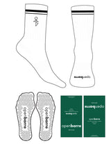 The Crew Sock - White - OPENBARRE - 2 Stripes & Toe Logo Printed - Top Logo Embroidered - Black - Triangle Grip - Black