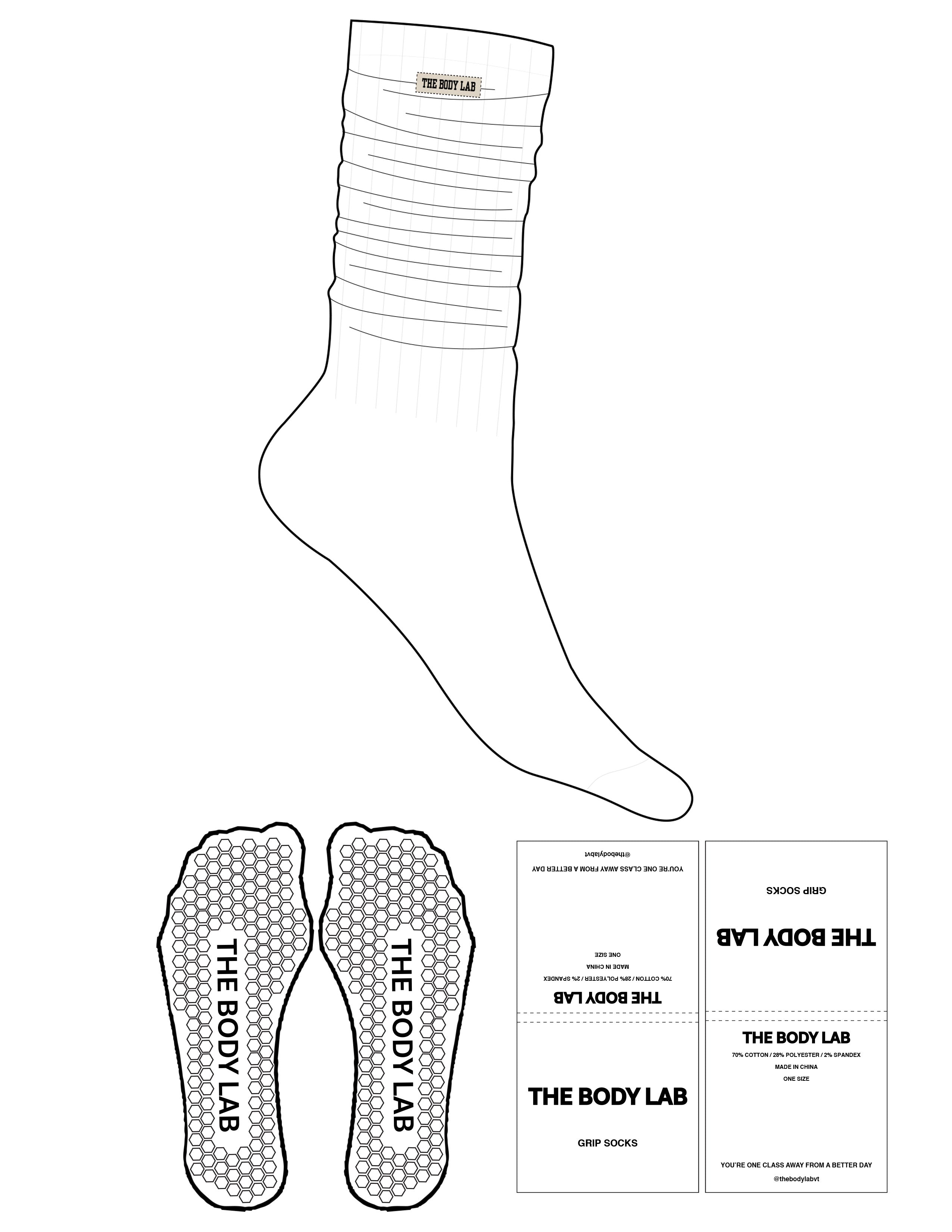 The Slouch Sock - White - Body Lab - Sewn Label - Hexagon Grip - Transparent