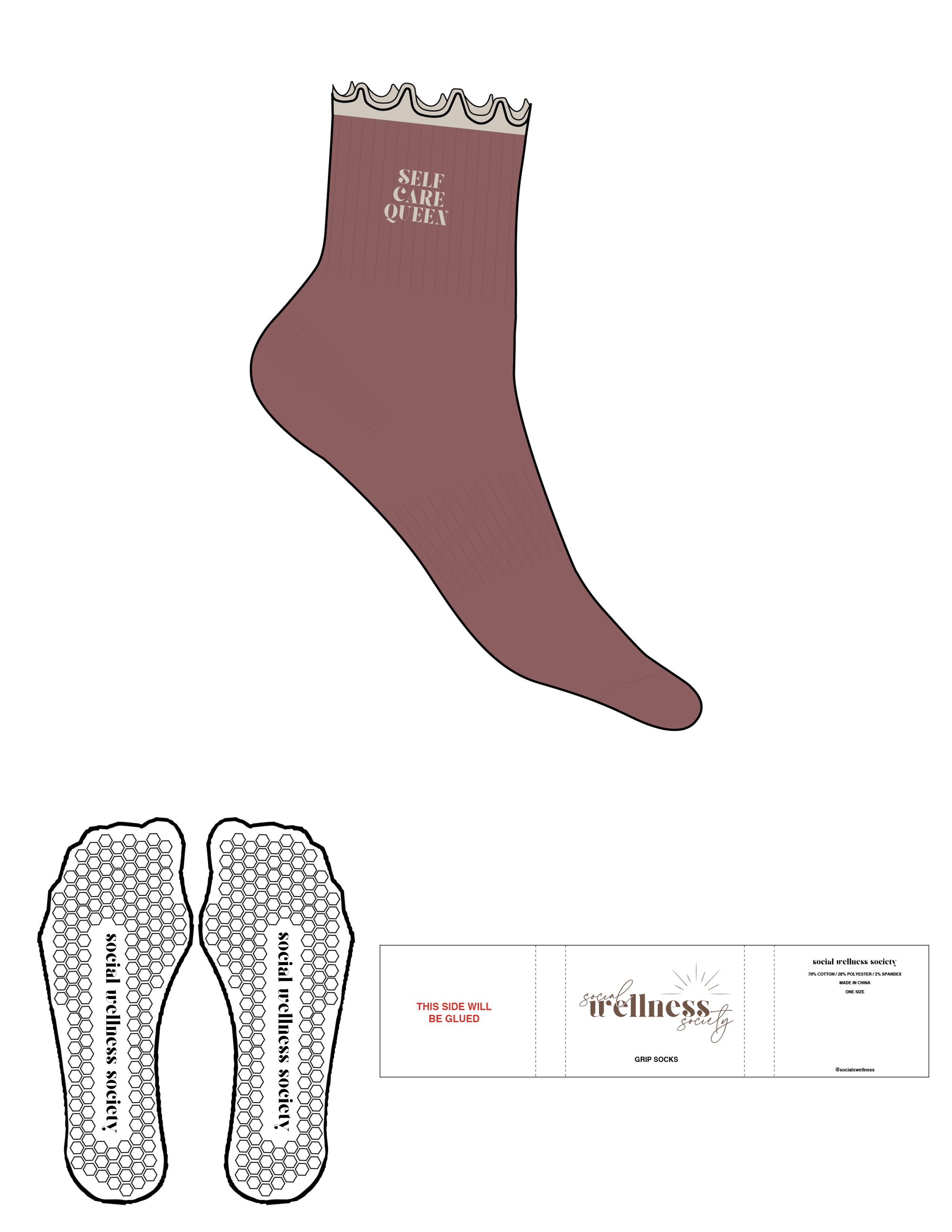 The 1/2 Crew Sock - Dusty Rose -  SWS - Sand Frill - Top Logo Stacked - Embroidered - Sand - Hexagon Grip - Sand