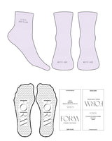 The 1/2 Crew Sock - Light Lilac - Form Charleston - Ankle "250" - EMB - Plum - Toe - Printed - Plum - Heart Grip - Plum
