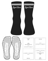 The 3/4 Crew Sock - Black - Lagree House - 2 Strips - Top Logo - White - Triangle Shape Grip - White