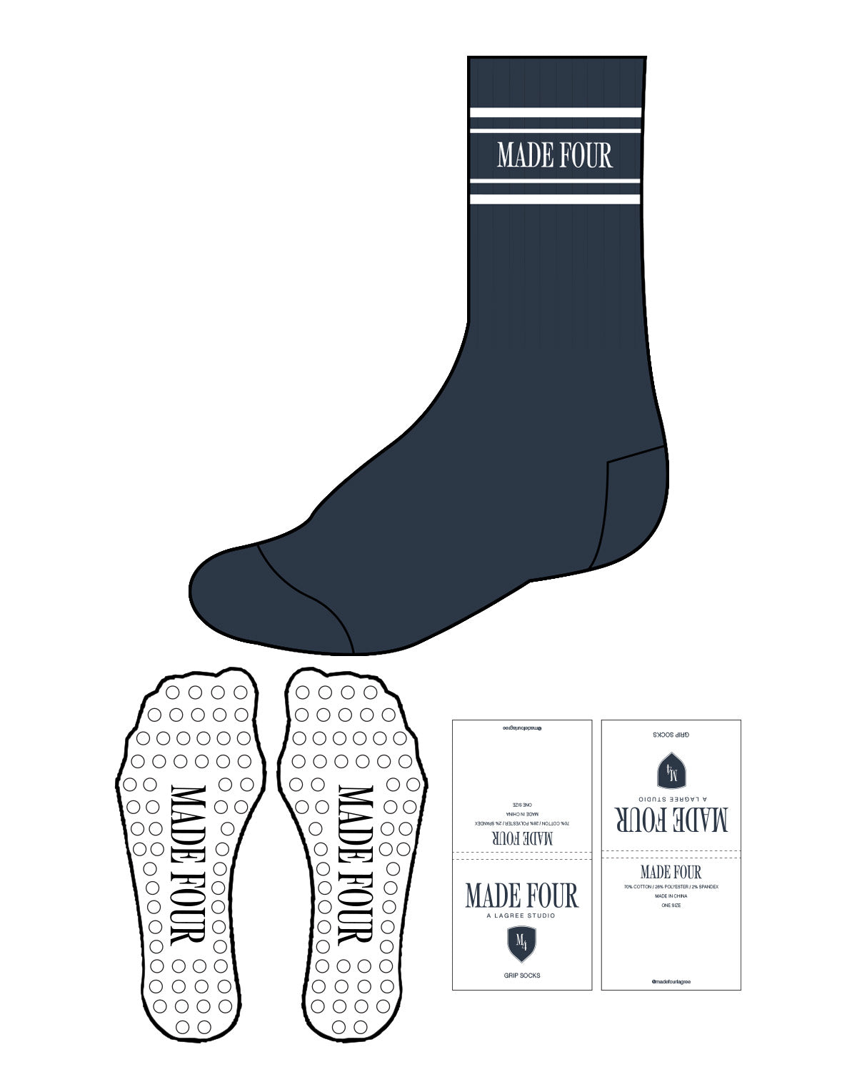 The Crew Sock - Navy - M4Lagree - Top Lining & Circle Grip - White
