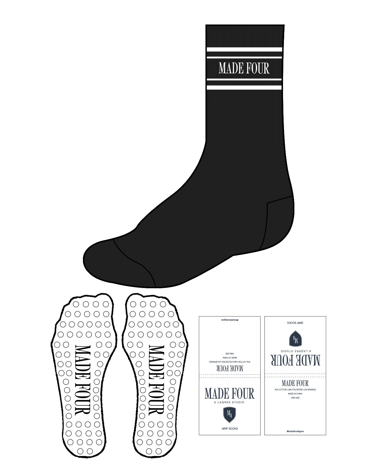 The Crew Sock - Black - M4Lagree - Top Lining & Circle Grip - White