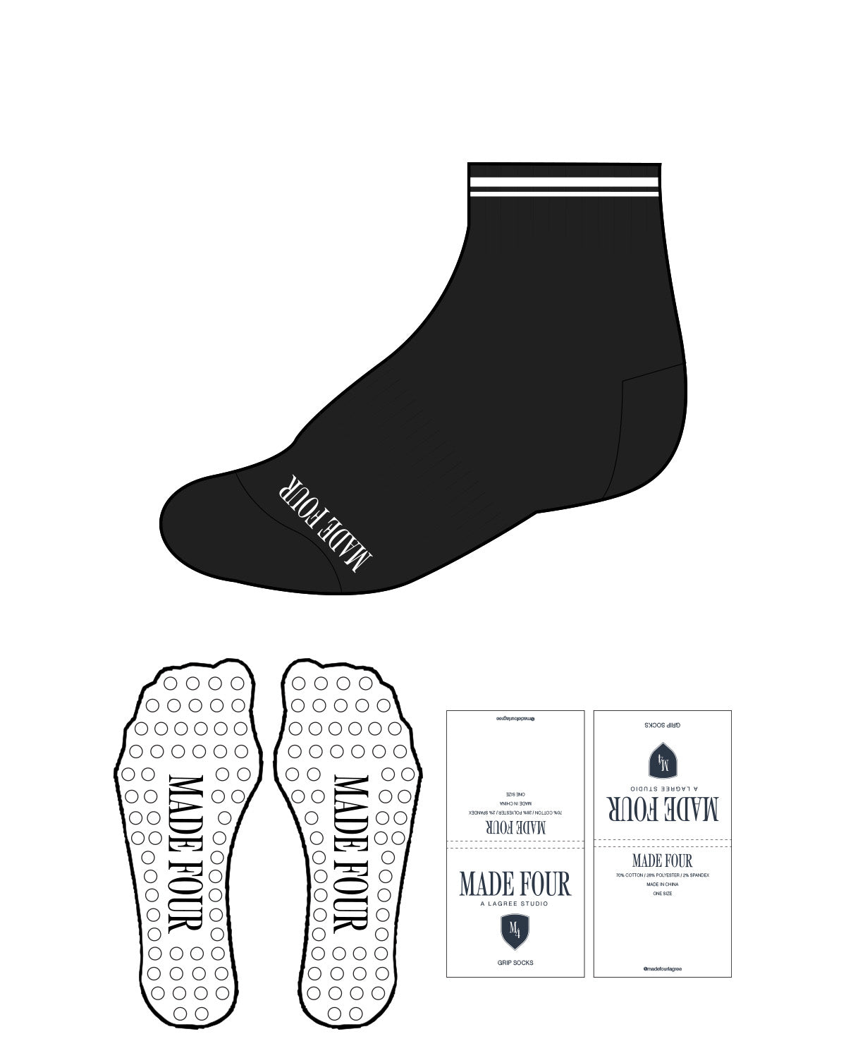 The 1/2 Crew Sock - M4Lagree - Bottom & Circle Grip - White
