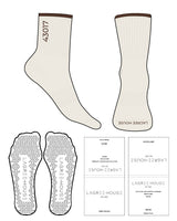 The 3/4 Crew Sock - Off White - Lagree House - Top Stripe Dark Brown - Top Logo Embroidered - Dark Brown - Toe Printed - Dark Brown - Triangle Grip - Transparent