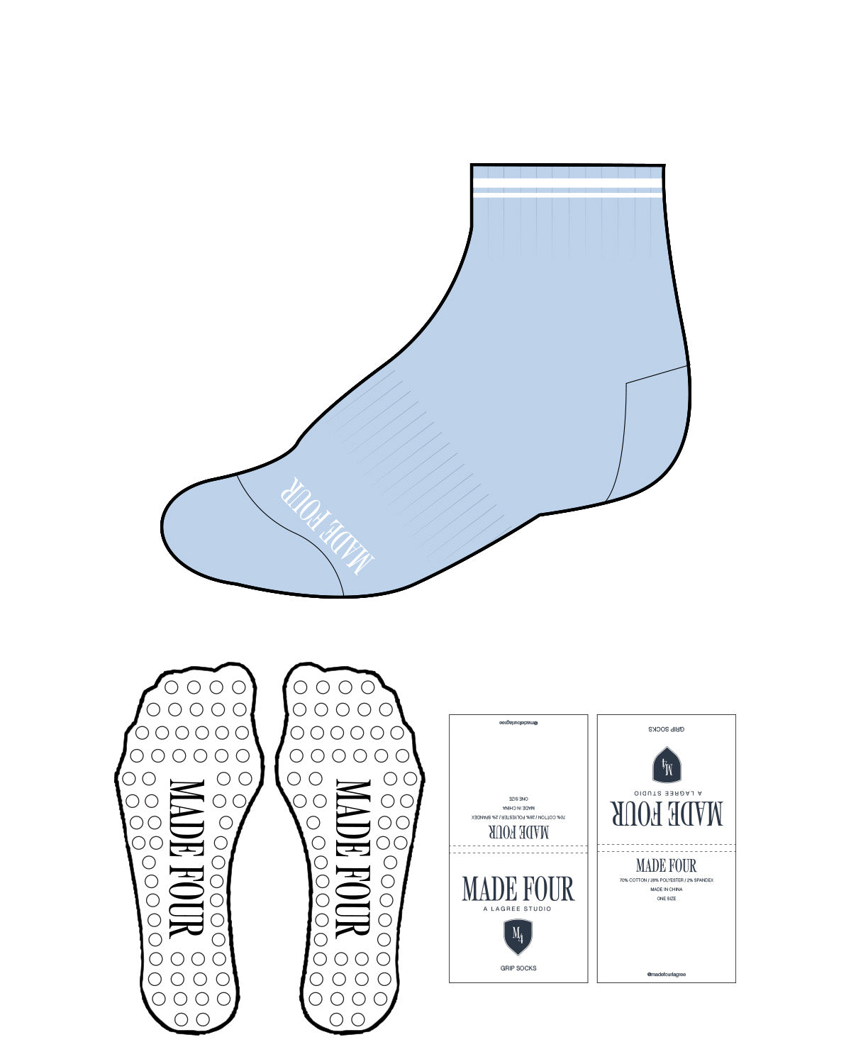 The 1/2 Crew Sock - Light Grayish Blue - M4Lagree - Bottom & Circle Grip - White
