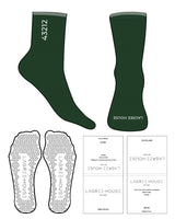 The 3/4 Crew Sock - Forest - Lagree House - Top Stripe Sage - Top Logo Embroidered - White - Toe Printed - White - Triangle Grip - Transparent