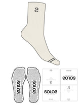 Custom Length Sock - Off White - Solos Pilates - 2 Toe Strip - Top Logo Inverted "S" - Embroidered - Charcoal - Triangle Shape Grip - Translucent