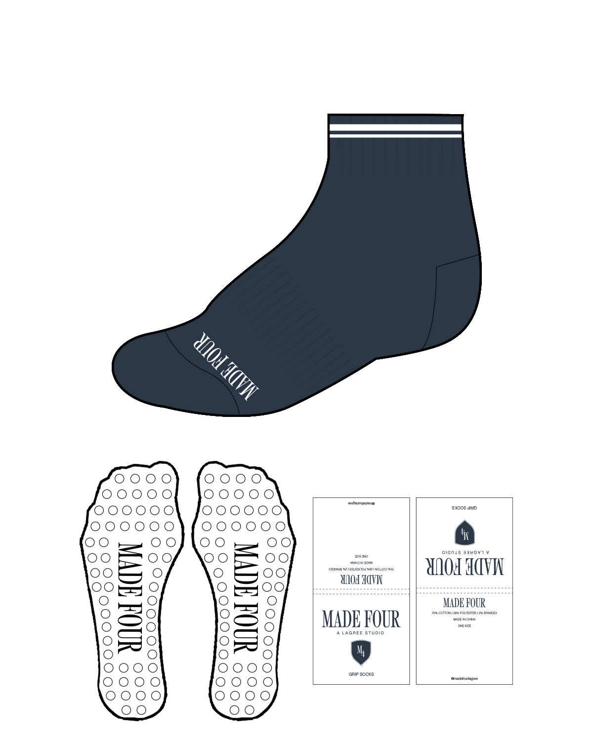The 1/2 Crew Sock - Very Dark Desaturated Blue - M4Lagree - Bottom & Circle Grip - White