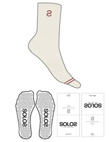 Custom Length Sock - Off White - Solos Pilates - 2 Toe Strip - Top Logo Inverted "S" - Embroidered - Terracotta - Triangle Shape Grip - Translucent