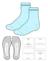 The 3/4 Crew Sock - Light Blue - Lagree House - Top 1 Line - Center Text - Dark Blue - Triangle Shape Grip - Transparent
