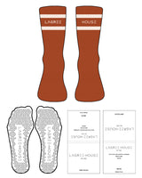 The Crew Sock - Burnt Orange - Lagree House - 2 Lines - Text In Between - Gold - Triangle Shape Grip - Transparent