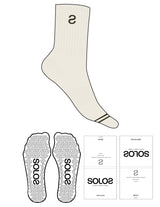 Custom Length Sock - Off White - Solos Pilates - 2 Toe Strip - Top Logo Inverted "S" - Embroidered - Brown - Triangle Shape Grip - Translucent