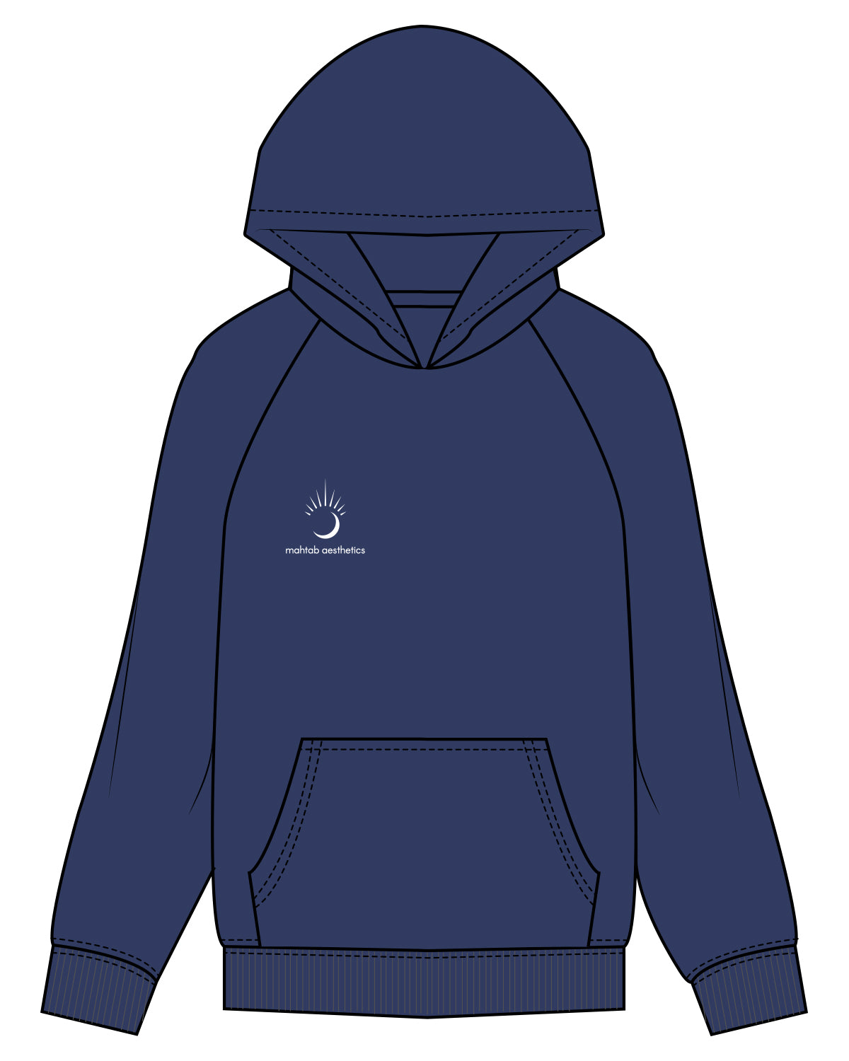 The Classic Hoodie - Cobalt - Mahtab Aesthetics - Right Chest / Back - White