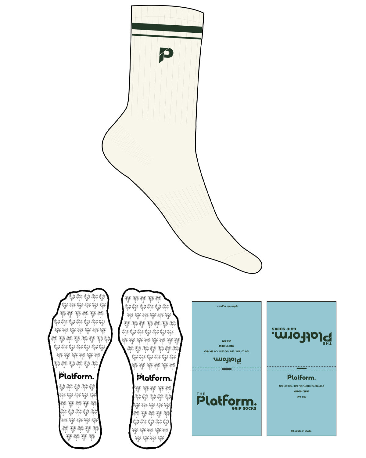 The Crew Sock - Off White - The Platform Studio - Top Logo - Embroidered - 2 Stripes - Printed - Evergreen - Palm Tree - Evergreen