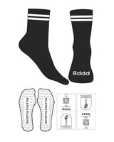 The 3/4 Crew Sock - Black- Pilates Plus PB - Two Strips and Toe - Black Circle Shape With Icon Grip - Black