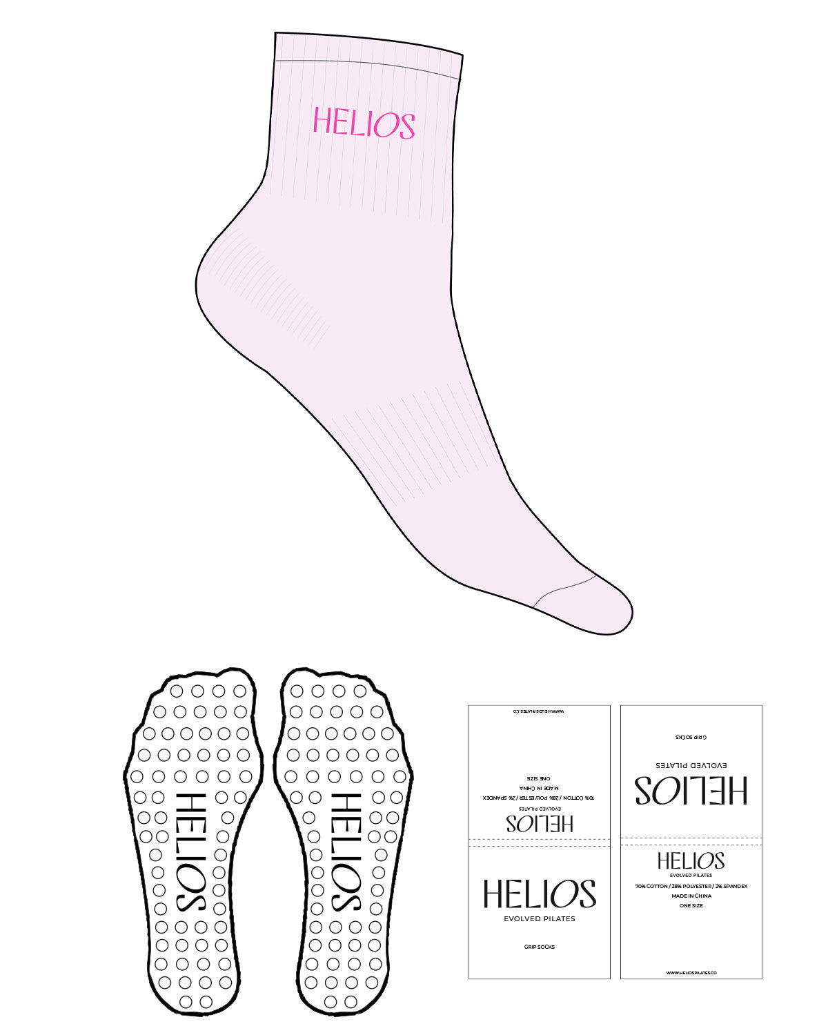 The 1/2 Crew Sock - Light Pink - Helios - Top Logo - Embroidered - Hot Pink - Circle Grip - Transparent