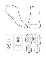 The Ankle Sock - White - Core Strong - Bottom Text - Black - Circle Shape Grip - Black