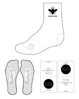 The 3/4 Crew Sock - White - B Long Pilates - Top Queen Bee & Bottom Smiley - Black - Heart Shape - Black Grip