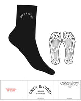 The 3/4 Crew Sock - Black - Onyx & Ivory - Top Arc Logo - Embroidered - White - Custom Drippy Grip - White