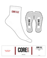 The 1/2 Crew Sock - White - Core CLE - Top Text - Red - Triangle Shape Grip - Transparent