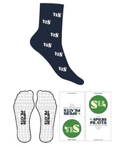 The 3/4 Crew Sock - Navy Blue - NSpiers - Full Sock Logo - Cloud Dancer - Circle Grip - Transparent