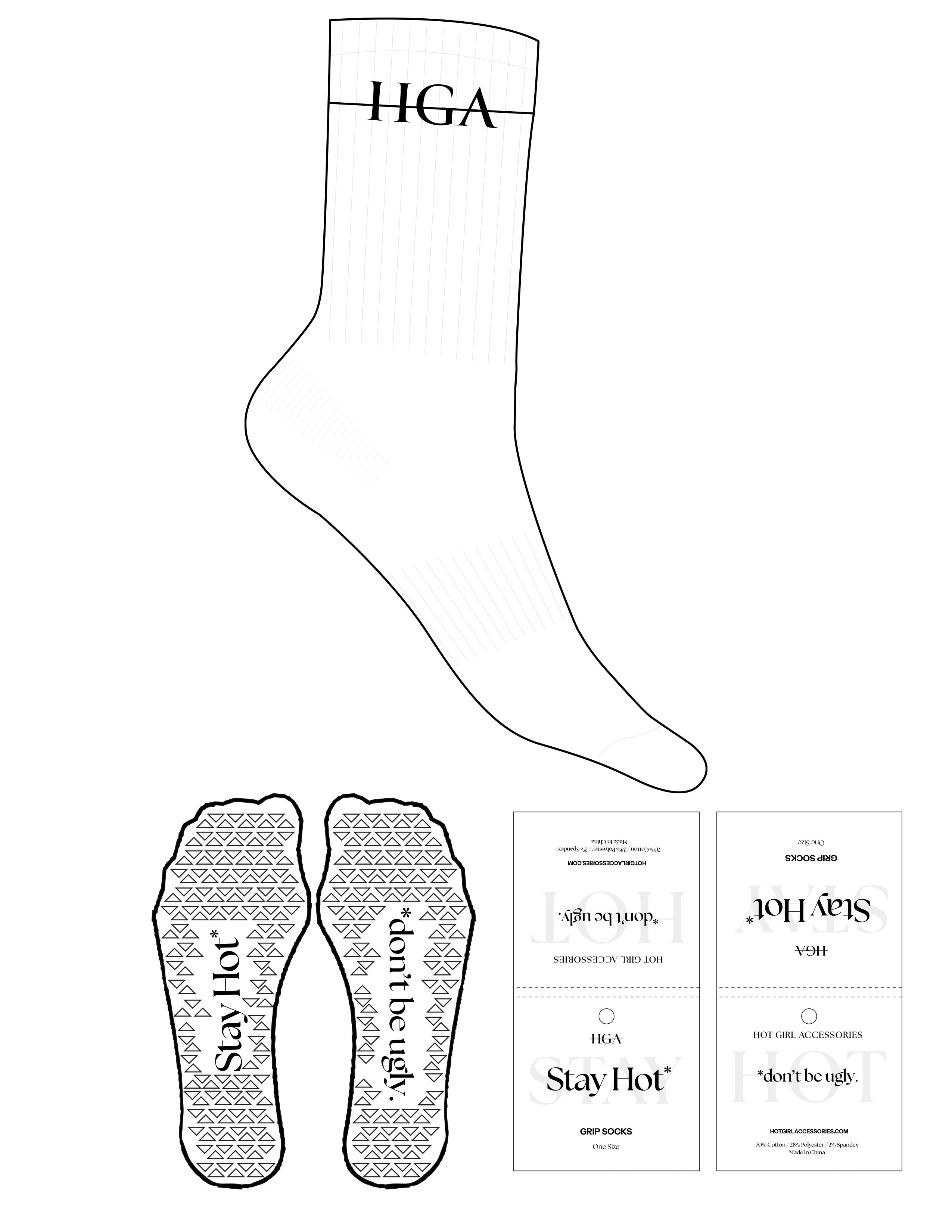 The Crew Sock - White - H.G Accessories - Top Logo Lined - Printed - Black - Triangle Grip - Black