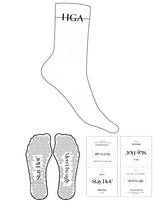 The Crew Sock - White - H.G Accessories - Top Logo Lined - Printed - Black - Triangle Grip - Black