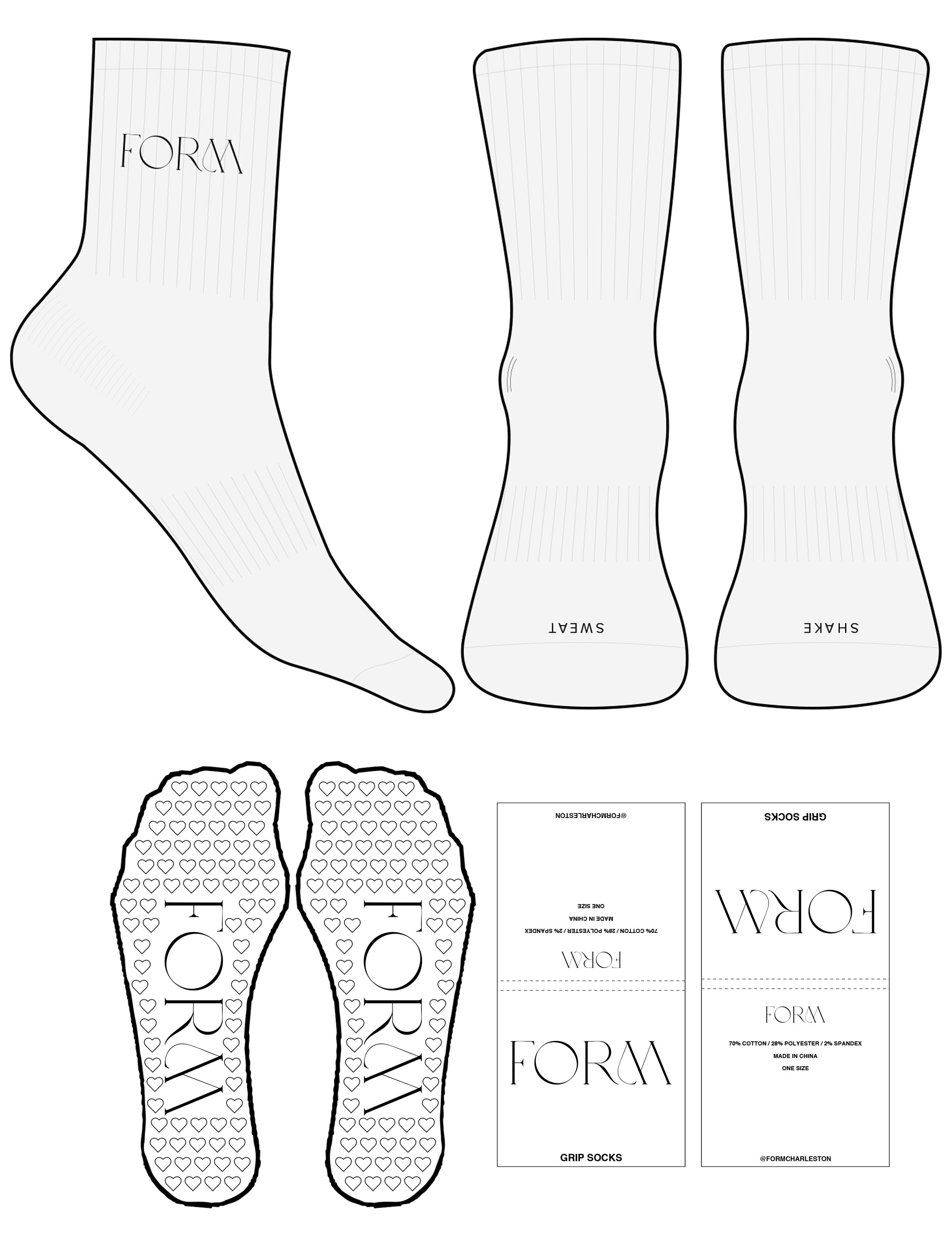 The 3/4 Crew Sock - White Heather - Form Charleston - Top & Toe Logo - Black - Heart Grip - Black