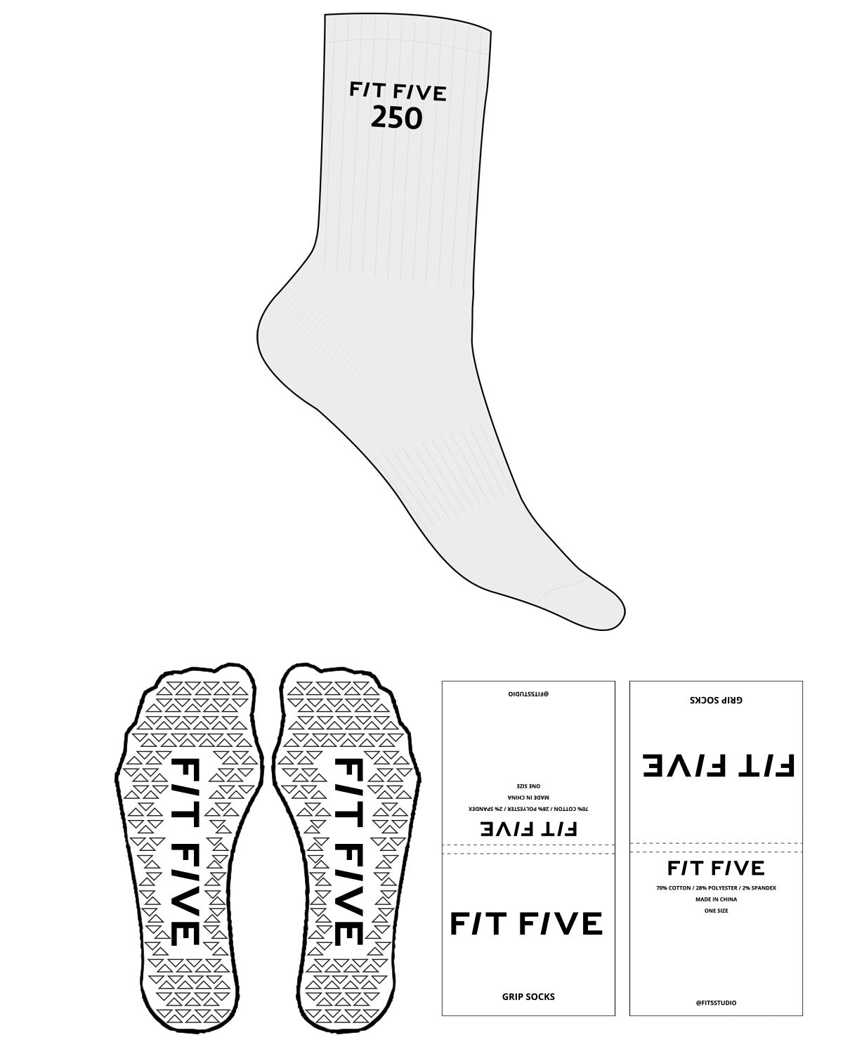 The Crew Sock - Heather - Fit 5 - Top Logo Stacked - Embroidered - Black - Triangle Shape Grip - Black