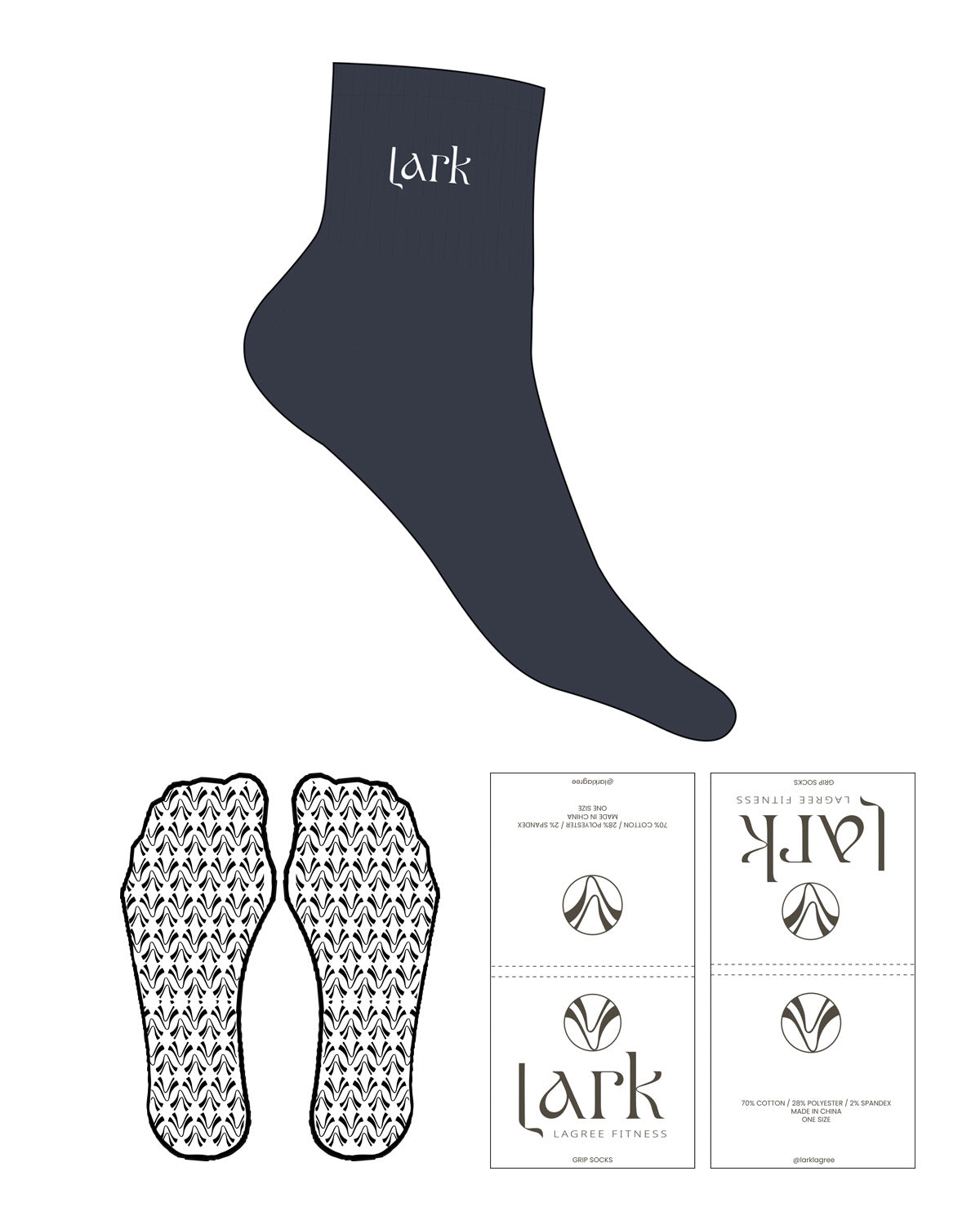 The 1/2 Crew Sock - Blue Nights - Pure Movement LARK - Ankle Logo - Embroidered - White - Custom Grip - Transparent