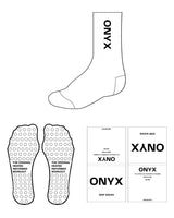 The Crew Sock - White - Onyx Fit - Top Vertical - Black - Circle Shape - Stacked Text - Grip - Black