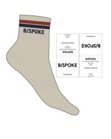 The 1/2 Crew Sock - Oatmeal - BSPOKE - Stripes & Top Logo - Evening Blue & Claystone