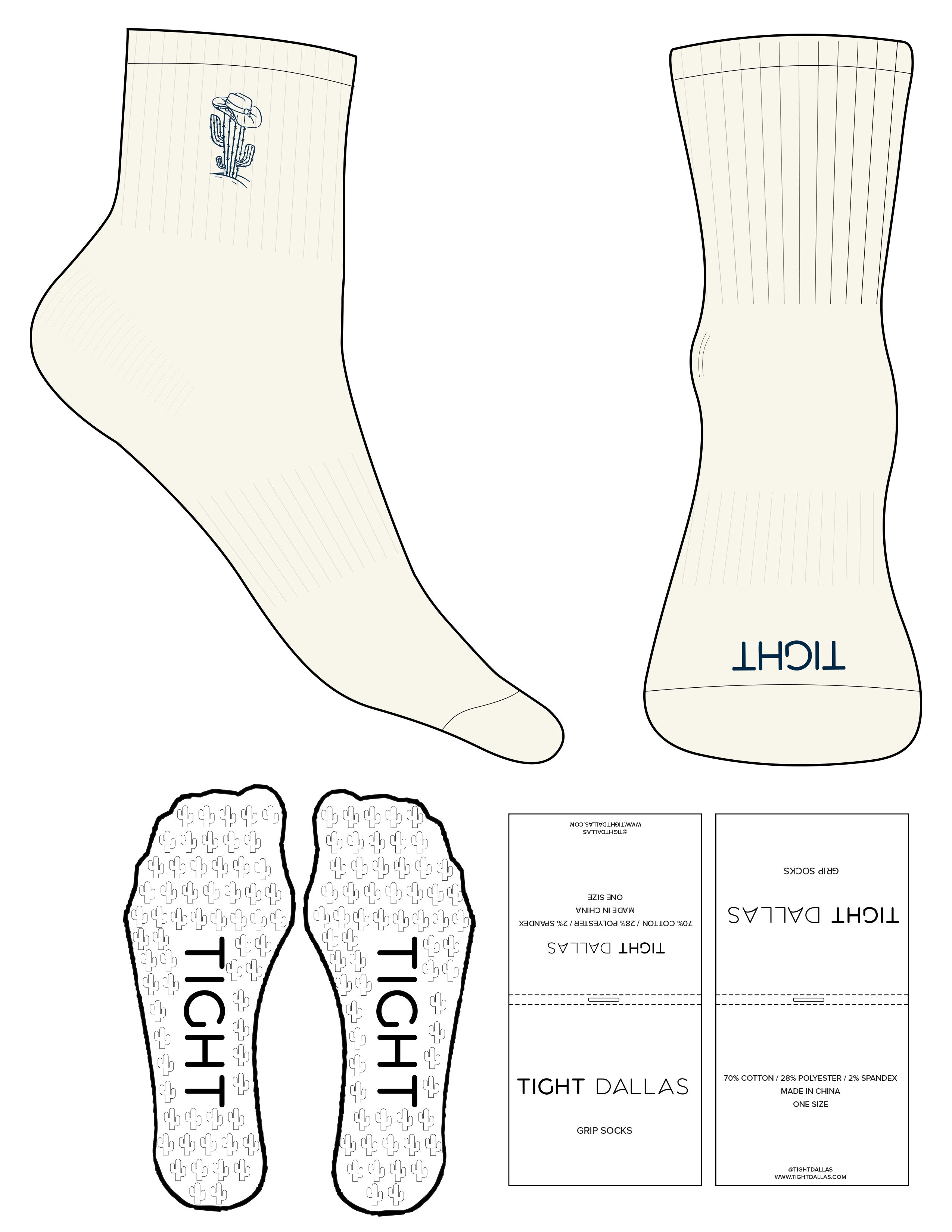 The 1/2 Crew Sock - Off White - Tight Dallas - Top Logo Icon EMB - Toe Logo Printed - Navy - Cactus Grip - Navy