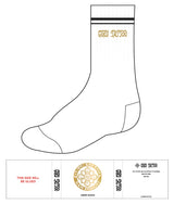 The Crew Sock - White  - Guru Tattoo - Center - Text - 2 Lines - Gold / Black