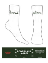 The Crew Sock - White - Powerhaus Lagree - Top Logo Wrapped - Forest Green - Heart Grip - Forest Green