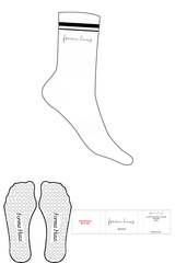 The Crew Sock - White - Forma Haus - 2 Stripes Printed - Top Logo - Embroidered - Black - Heart Grip - Black