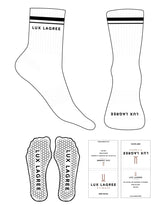 The 3/4 Crew Sock - White - Lux Lagree - 2 Stripes -  Top & Toe Logo - Black - Hexagon Grip - Black