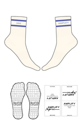 The 3/4 Crew Sock - Cream - Amplify Lagree - 2 Stripes Periwinkle - Top Logo "300" - Printed - Blue -  Circle Grip - Transparent