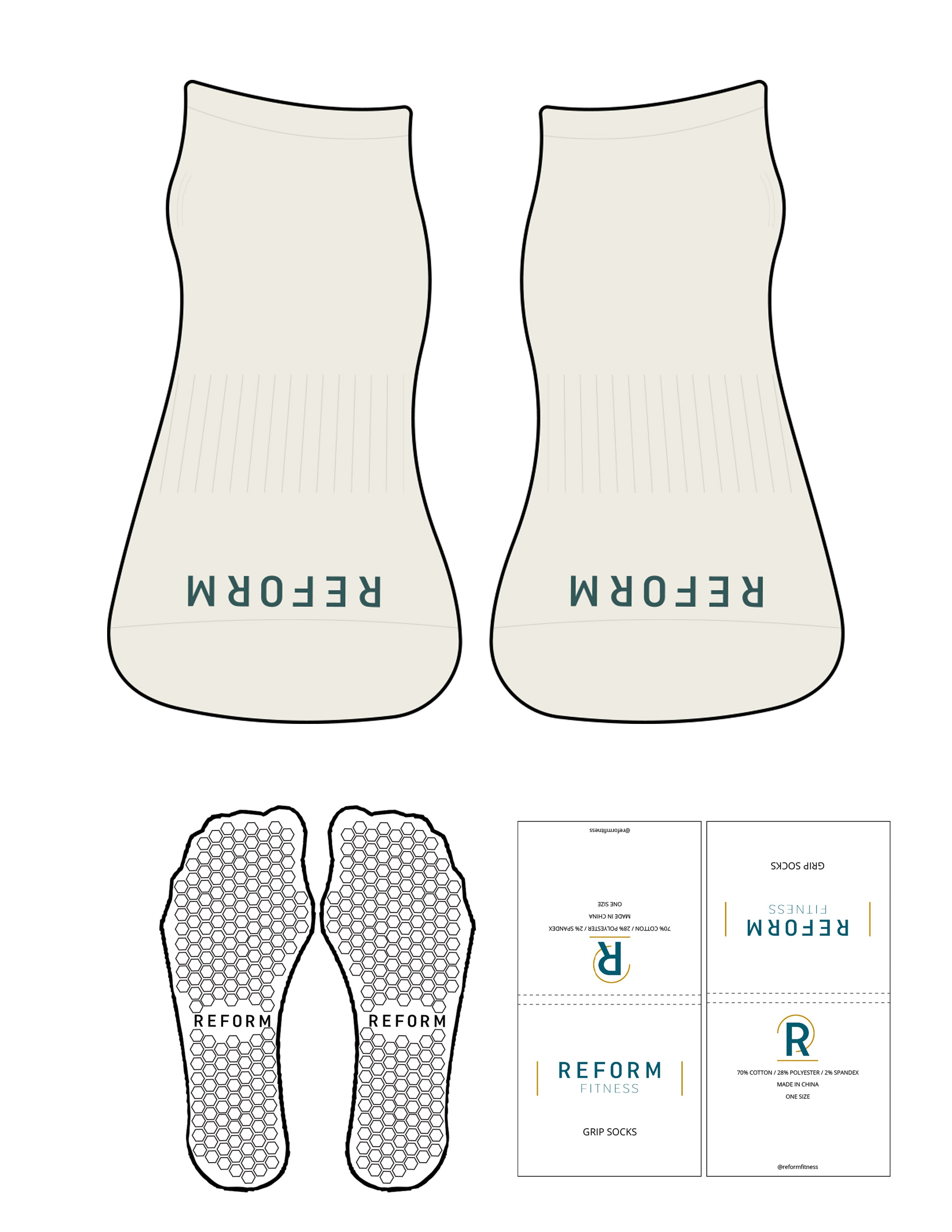 The Ankle Sock - Marshmallow - Reform Fitness - Toe Logo - Jasper - Hexagon Grip - Jasper