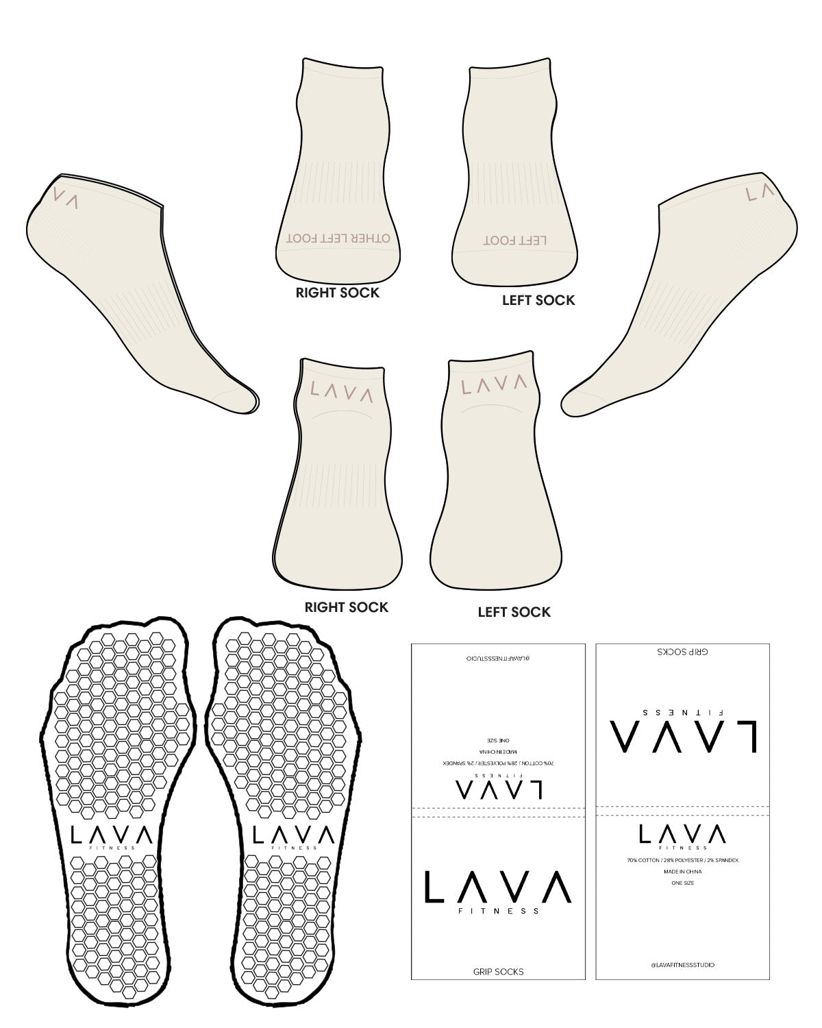The Ankle Sock - Off White - Lava - Top & Back -  L120 Logos & Stripe - Hexagon Shape Grip - Transparent