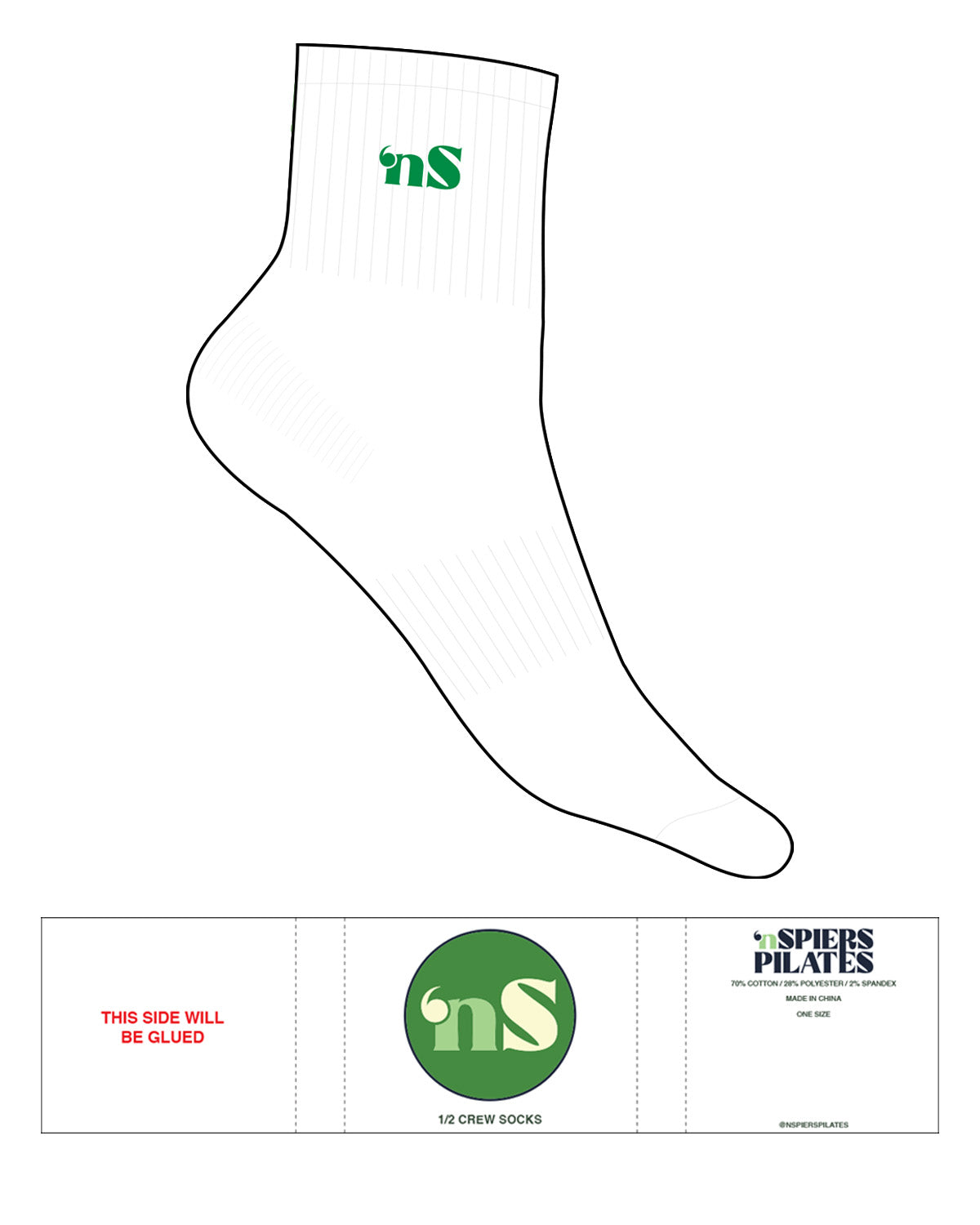 The 1/2 Crew Sock - White - NSpiers - Top Logo - Embroidered - Fern Green
