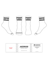 The 3/4 Crew Sock - White - Jazzercise - 3 Strips - Top Logo - Black