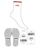 The 3/4 Crew Sock - White - Luma Wellness - Red Scalloped - Top Logo - EMB - Red - Hexagon Grip - Red