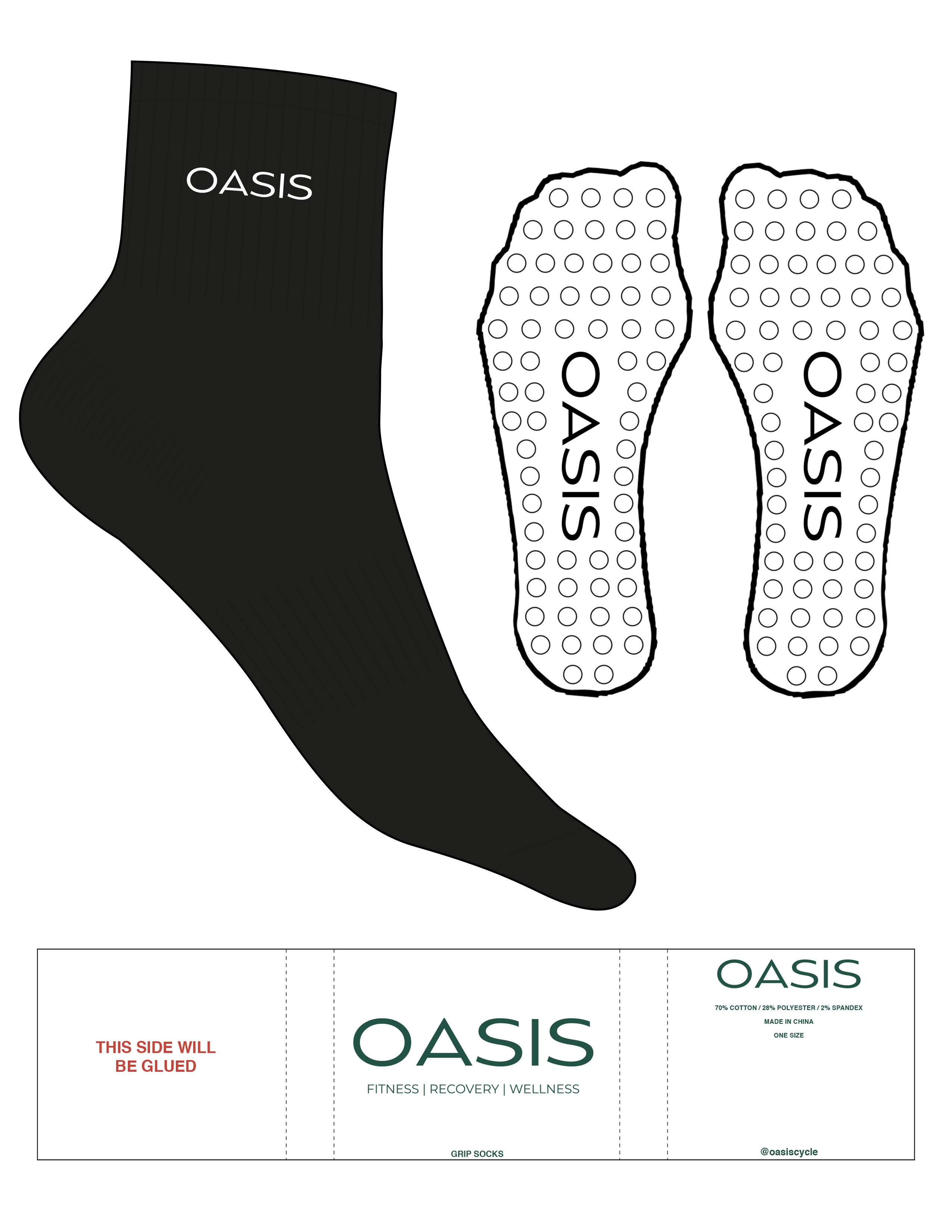 The 1/2 Crew Sock - Black - OCWC - Top Logo - Embroidered - White - Circle Grip - White