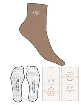 The 1/2 Crew Sock - Petal - Renewed Pilates - Top Logo - EMB - Cloud Dancer - Custom Grip - Transparent
