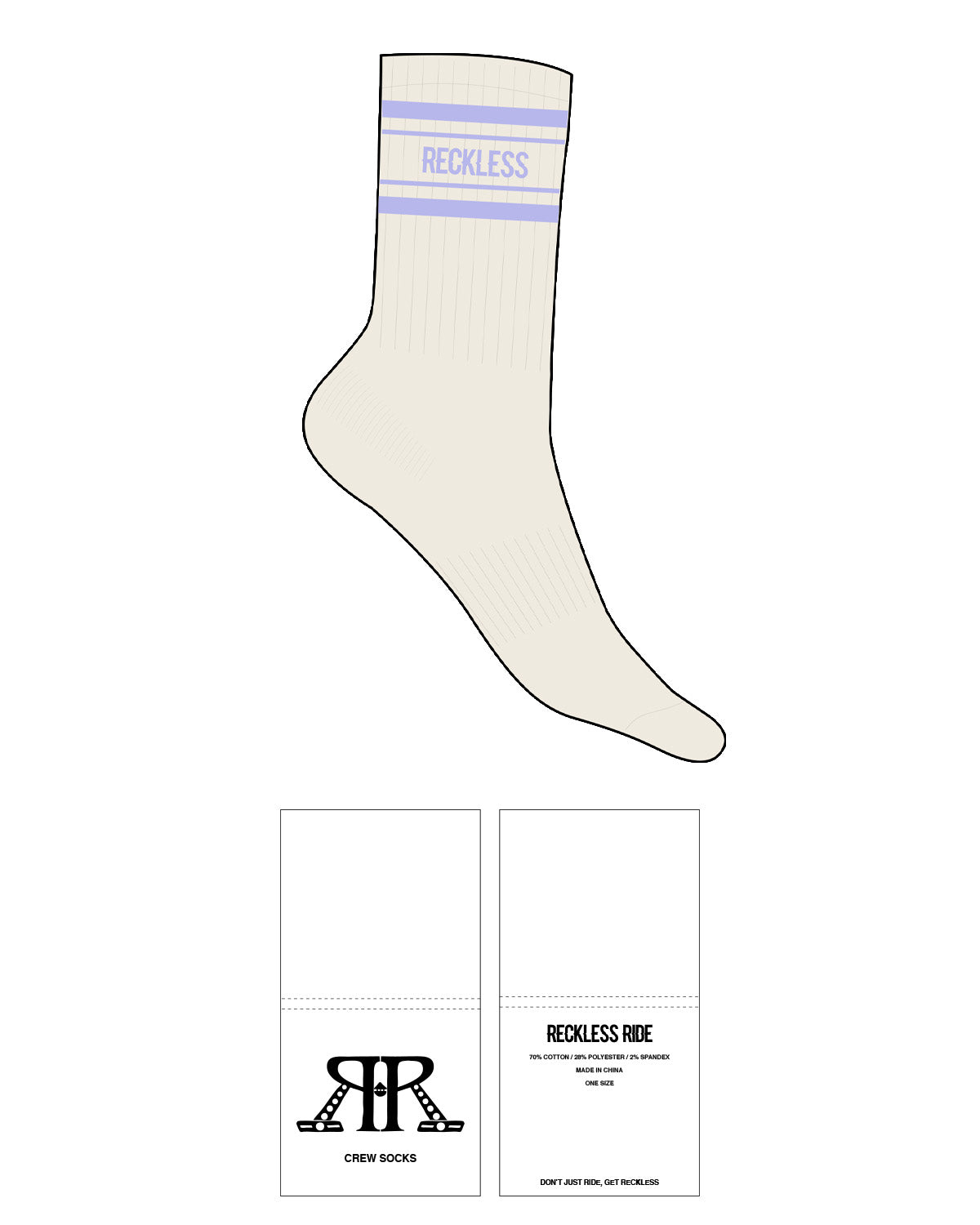 The Crew Sock - Off White - Reckless Ride - Top Dual Border - L85