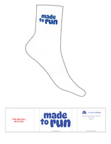 The 3/4 Crew Sock - White  - Made2Move - Top Logo Stacked - Printed - Cobalt
