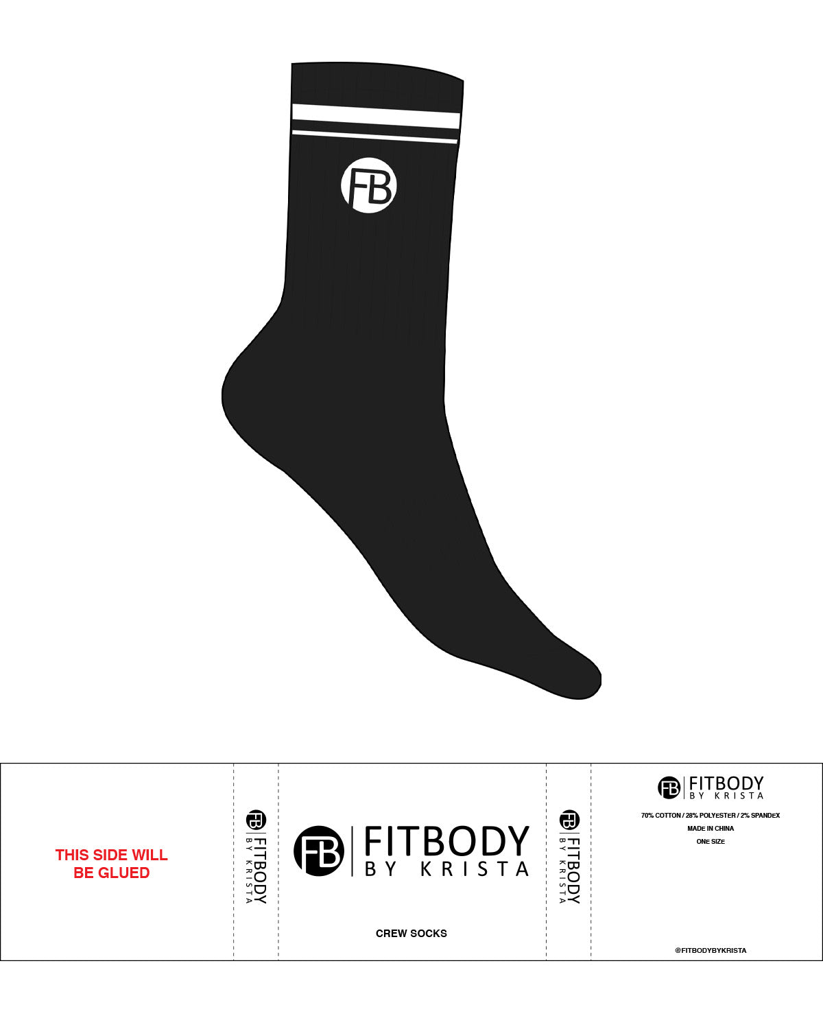The Crew Sock - Black - Krista - 2 Lines - Top Center - White
